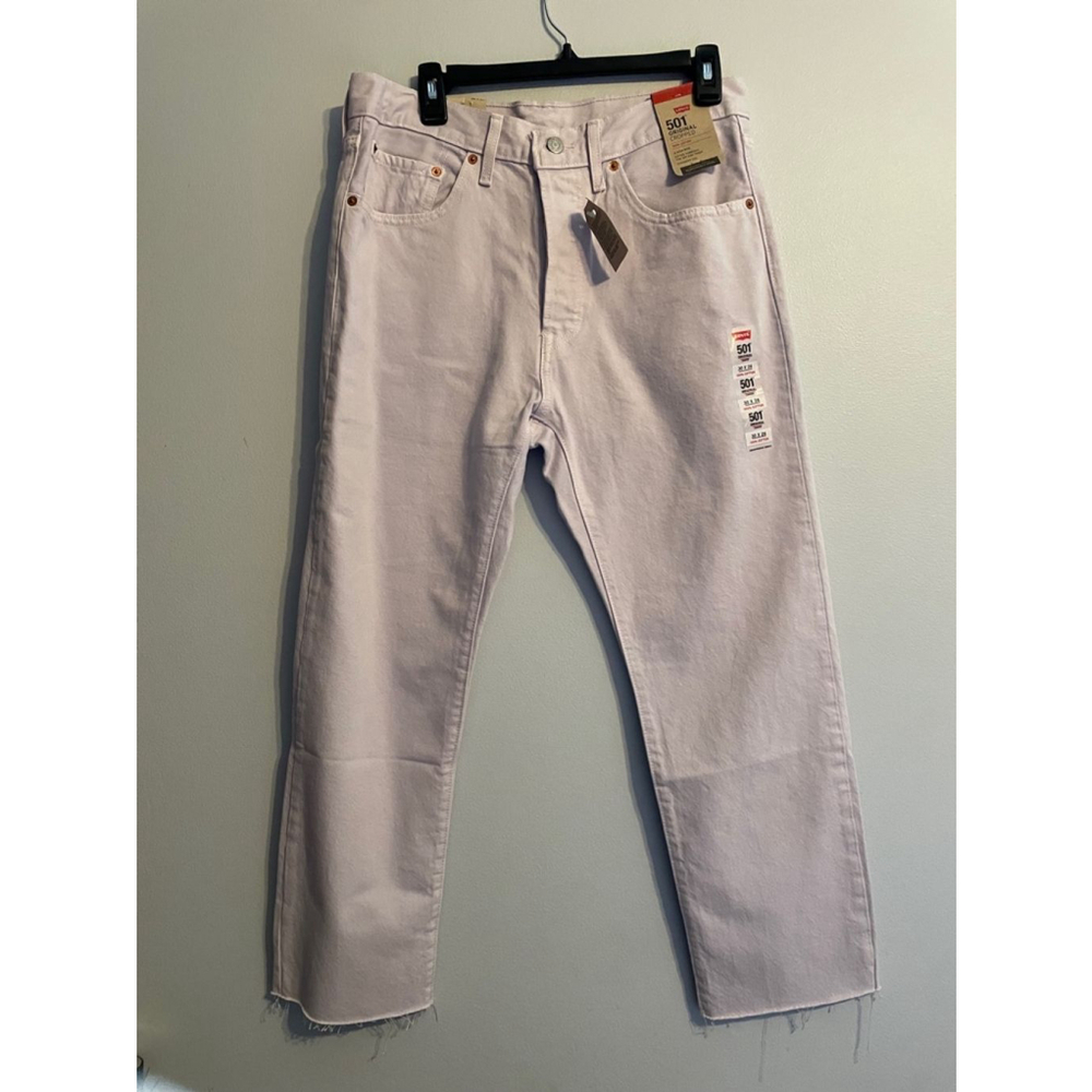 Levi's 501 Original Cropped Jeans 30x26 Lavender High Rise Raw Hem Cotton NEW